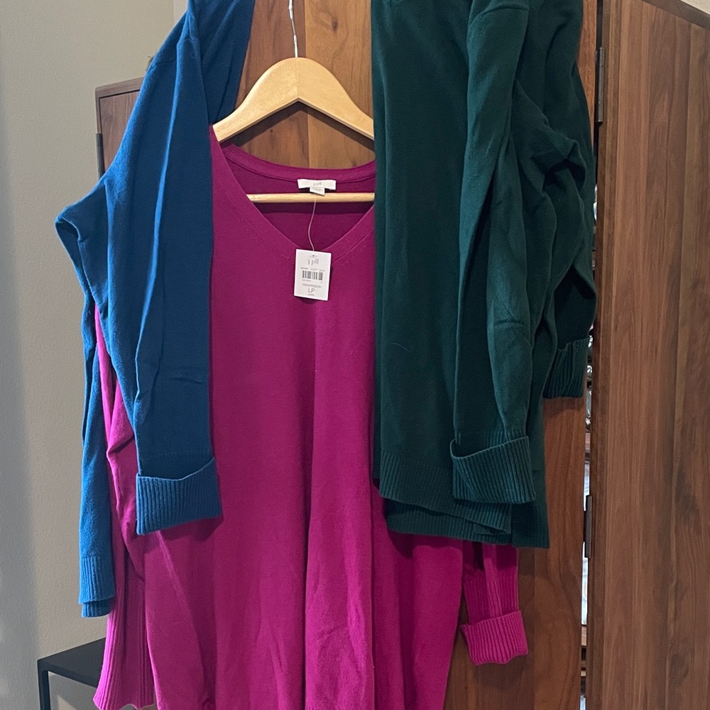 J.Jill V-Neck Sweaters (3) Petite L